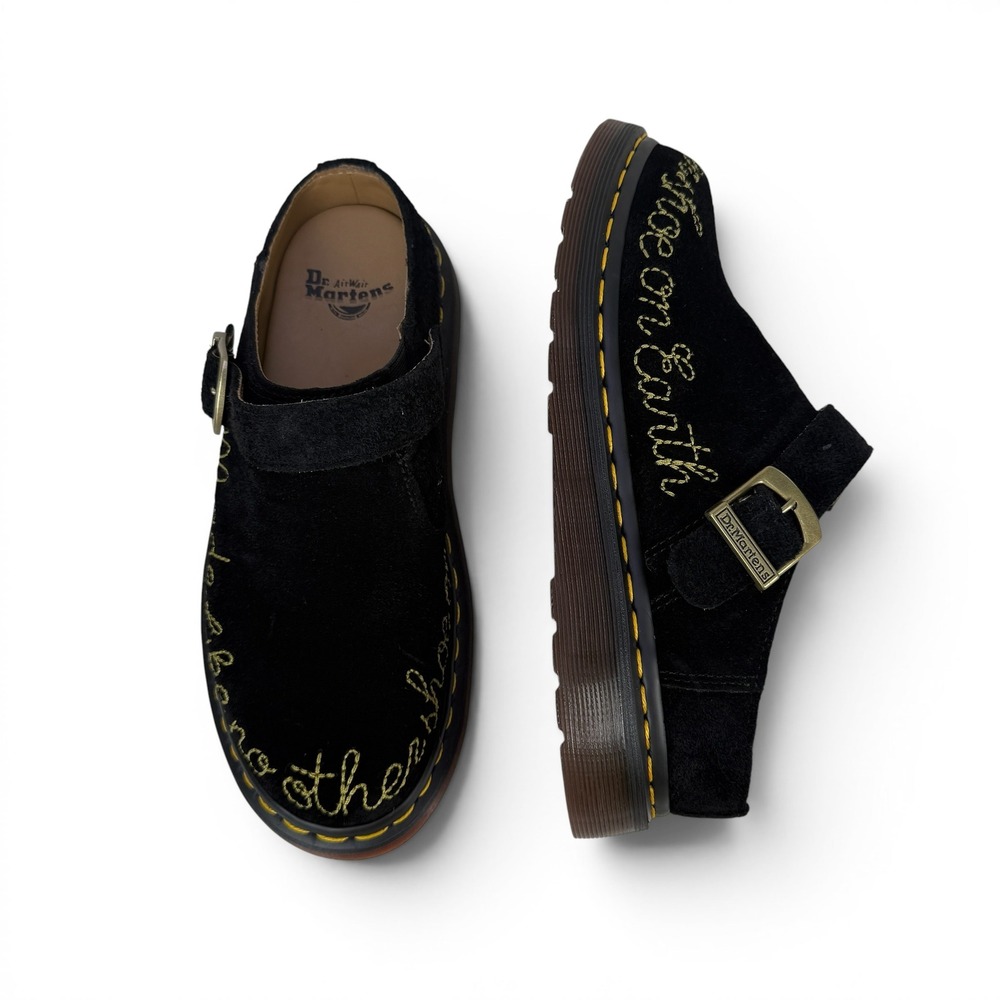 Dr Martens Isham Mule Clogs Womens 8 EU39 Black‎ Suede Embroidered Rare
